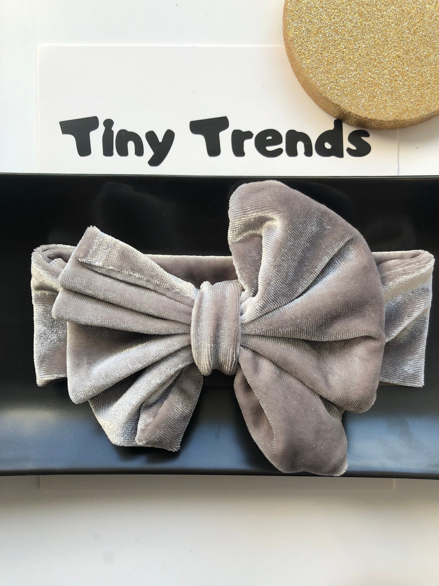 Seattle Gray Big Bow Headband for Newborn Baby Girl and Toddler Velvet Top Knot Headband