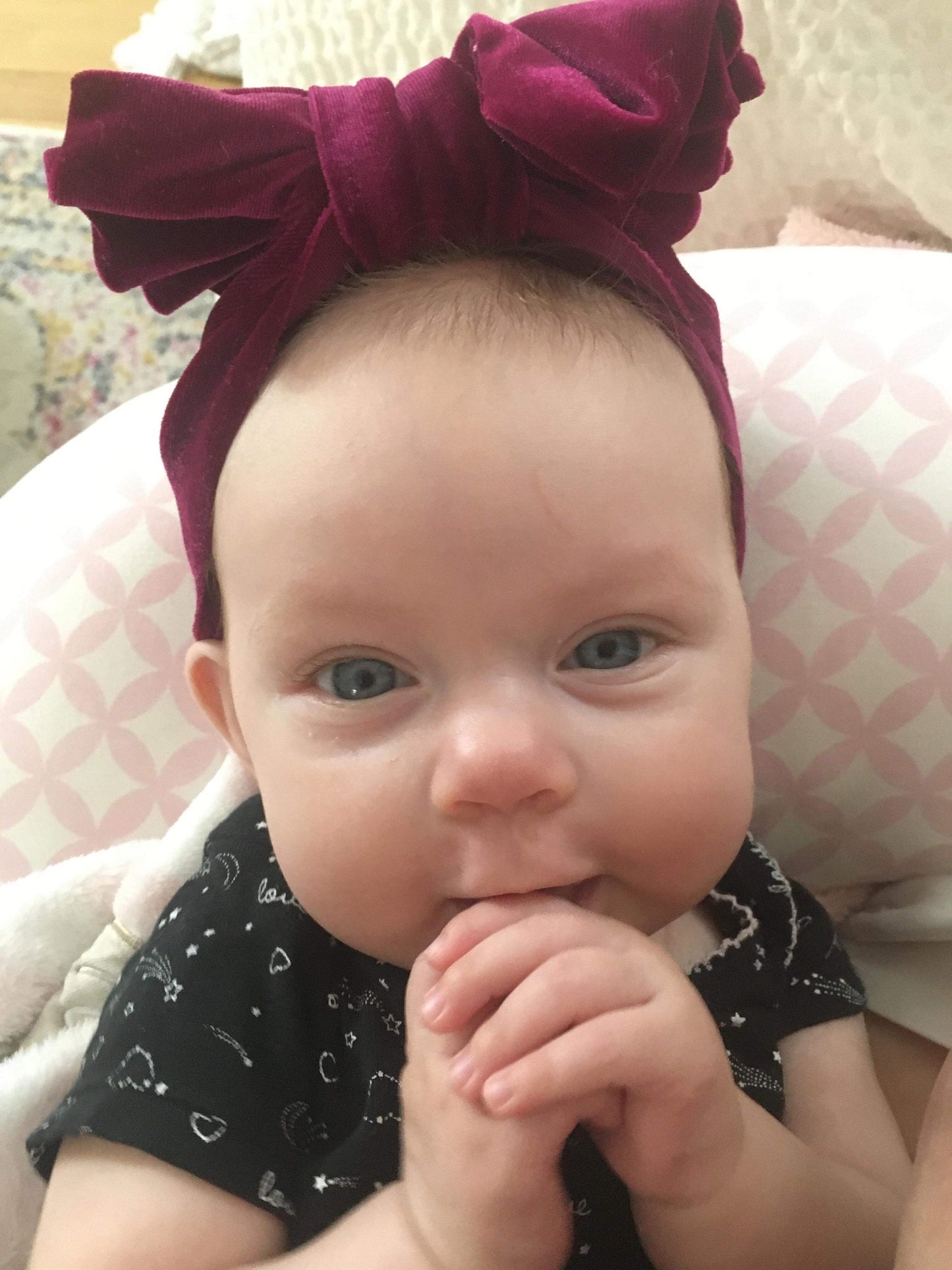 Cranberry-Oversized Bow Headband for Baby Girl and Toddler Velvet Top Knot Headband