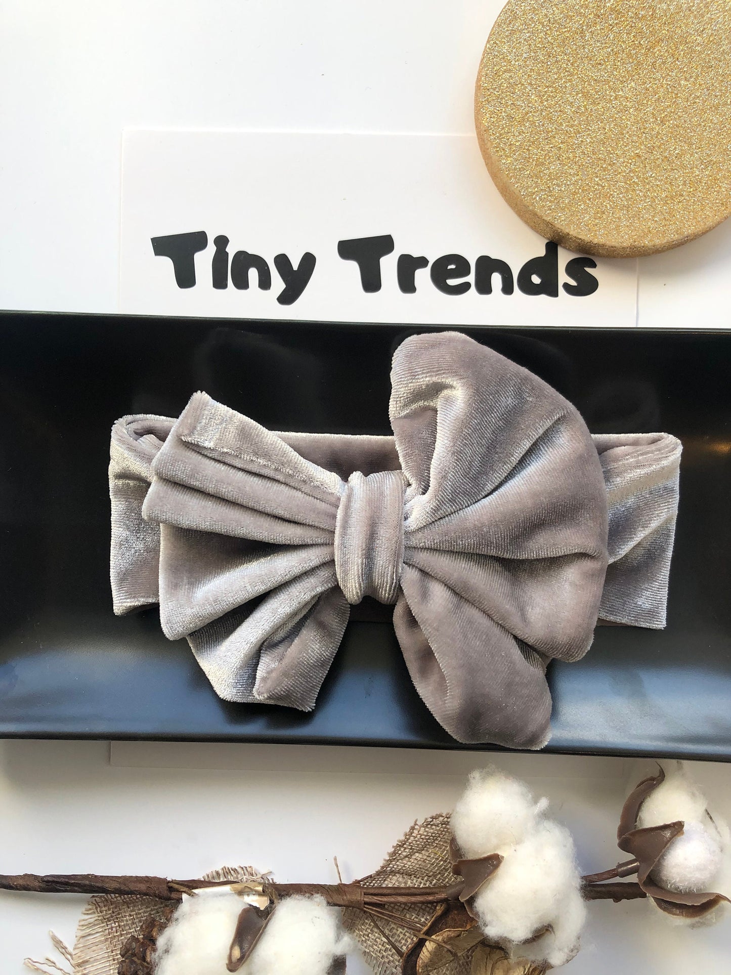 Seattle Gray Big Bow Headband for Newborn Baby Girl and Toddler Velvet Top Knot Headband