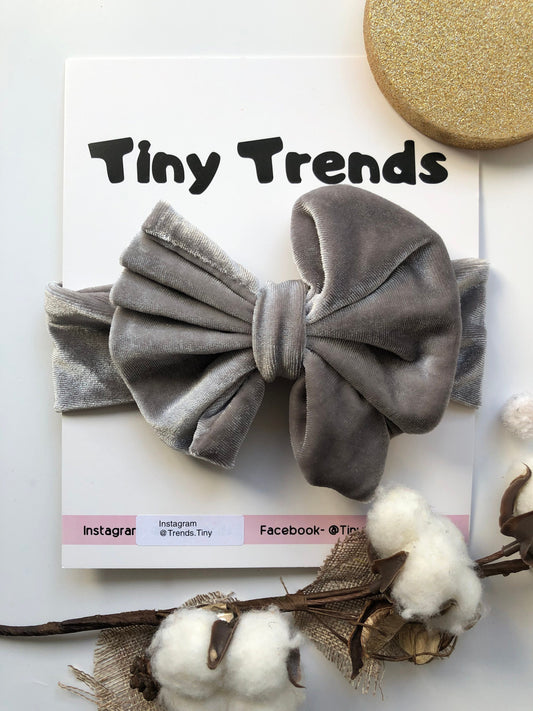 Seattle Gray Big Bow Headband for Newborn Baby Girl and Toddler Velvet Top Knot Headband