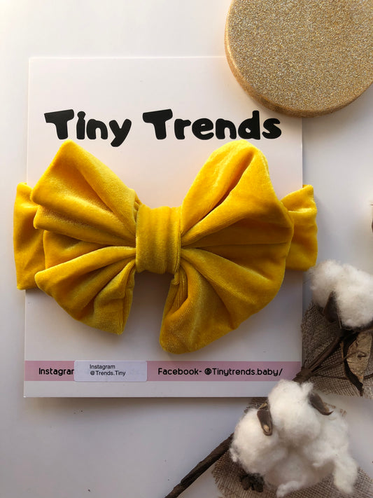 Canary Yellow Big Bow Headband for Baby Girl and Toddler Velvet Top Knot Headband